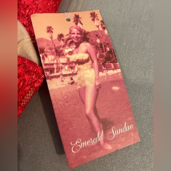 ❤️🧡”Emerald Sundae” NWT Bodycon Red Lace/Mesh Fully Lined MIDI Dress Size L❤️🧡 - Picture 9 of 14